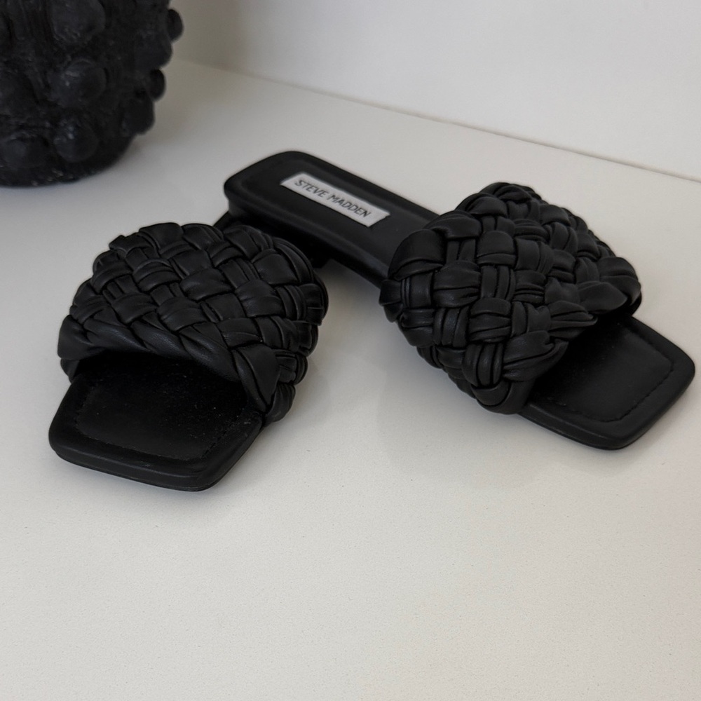 Steve Madden Black Woven Slides. Never worn.